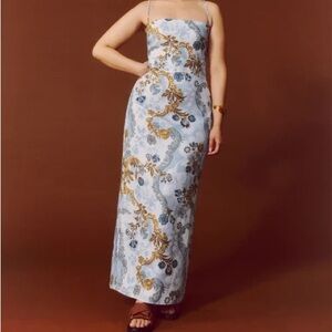 Reformation Blue and Gold Floral Dress